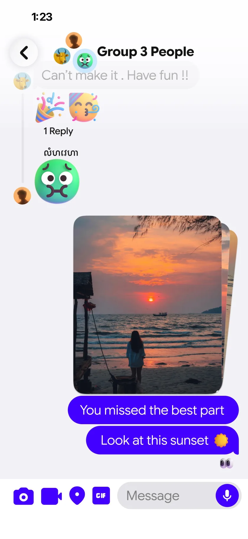 Khemera Social messages screen.